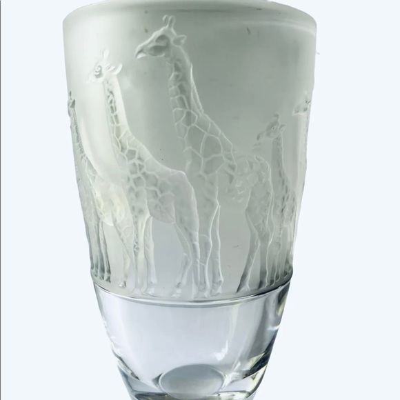 Vtg Natchmann Safari Series Giraffes On Parade Frosted Clear Large Crystal Vase - Picture 3 of 7